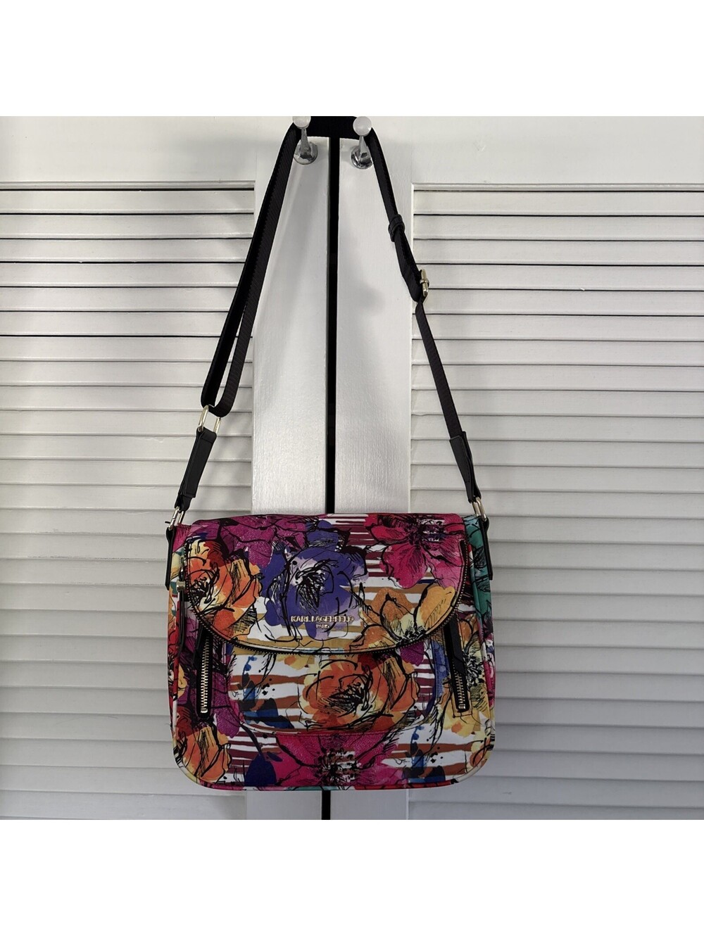 Karl Lagerfeld Paris Cara Messenger Flap Crossbody Floral Graffiti Purse